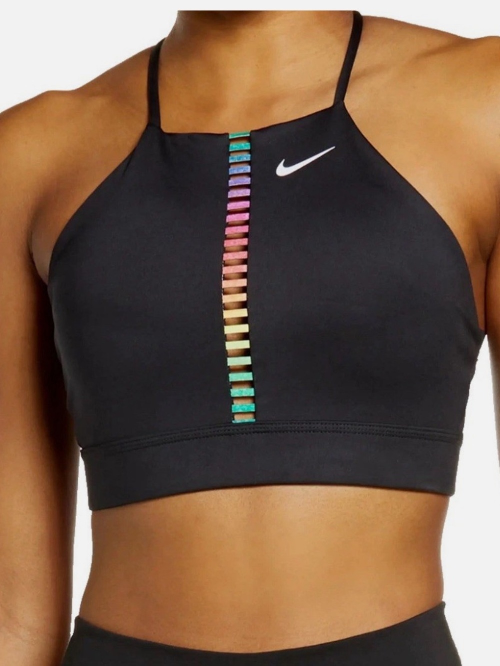 NEW Nike Dry Fit Indie ladder rainbow sports bra padded tank tops high neck S